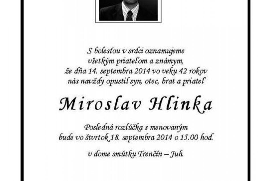 Posledná rozlúčka s hokejistom Mirom Hlinkom