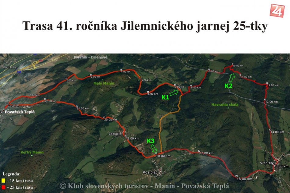 Jilemnického jarná 25-tka: Trasa 41. ročníka podujatia
