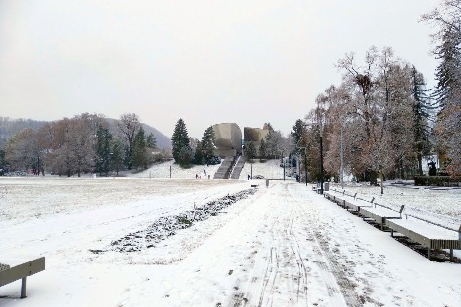 OBRAZOM: Bystričania využili zasnežený park na spúšťanie aj stavbu snehuliakov