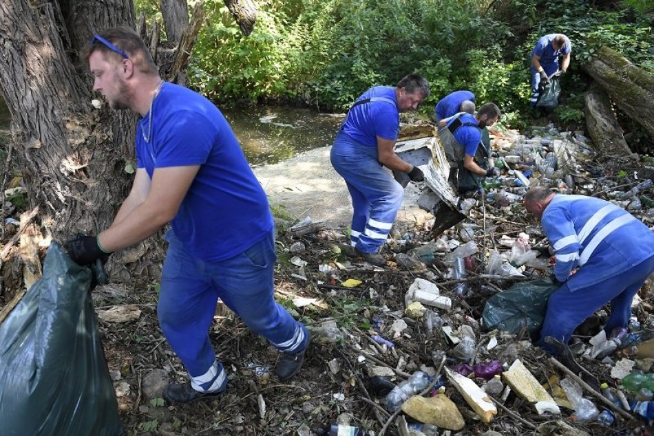 Zber naplaveného odpadu z koryta rieky Bodva pri obci Jasov v okrese Košice –oko
