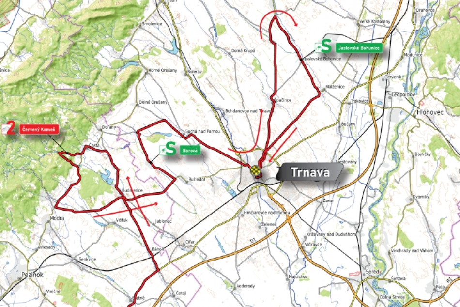 Trnavská etapa cyklistických pretekov Okolo Slovenska, mapa + časy